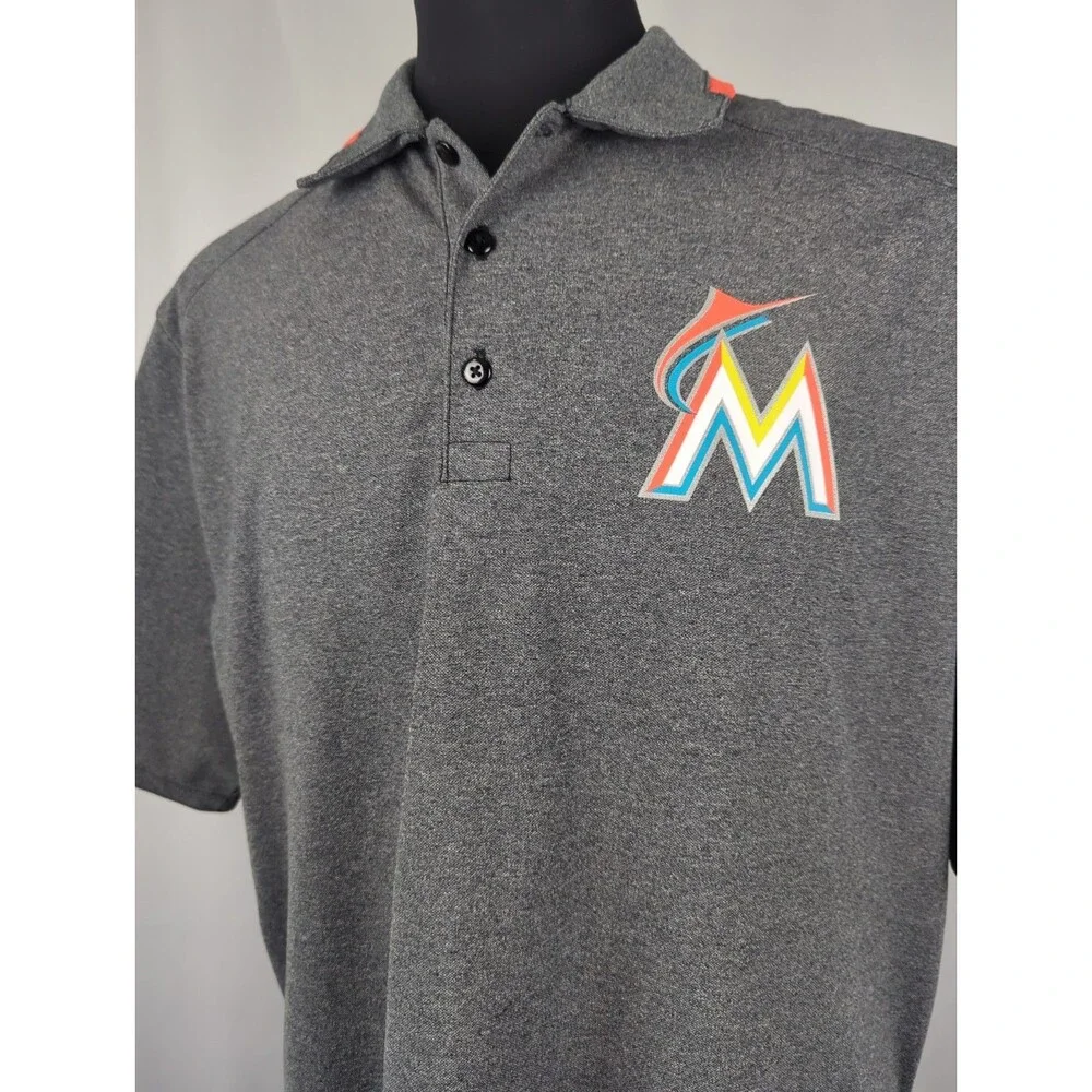 Miami Marlins Polo Shirt Nike XXL Gray Florida Golf Dri Fit MLB Baseball FL